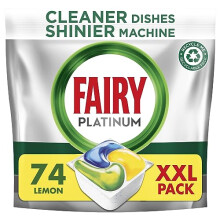 Fairy Platinum Plus All-In-1 Dishwasher Tablets Bulk, 74 Tablets, Lemon, With Greasy Filter & Rinse Aid Action
