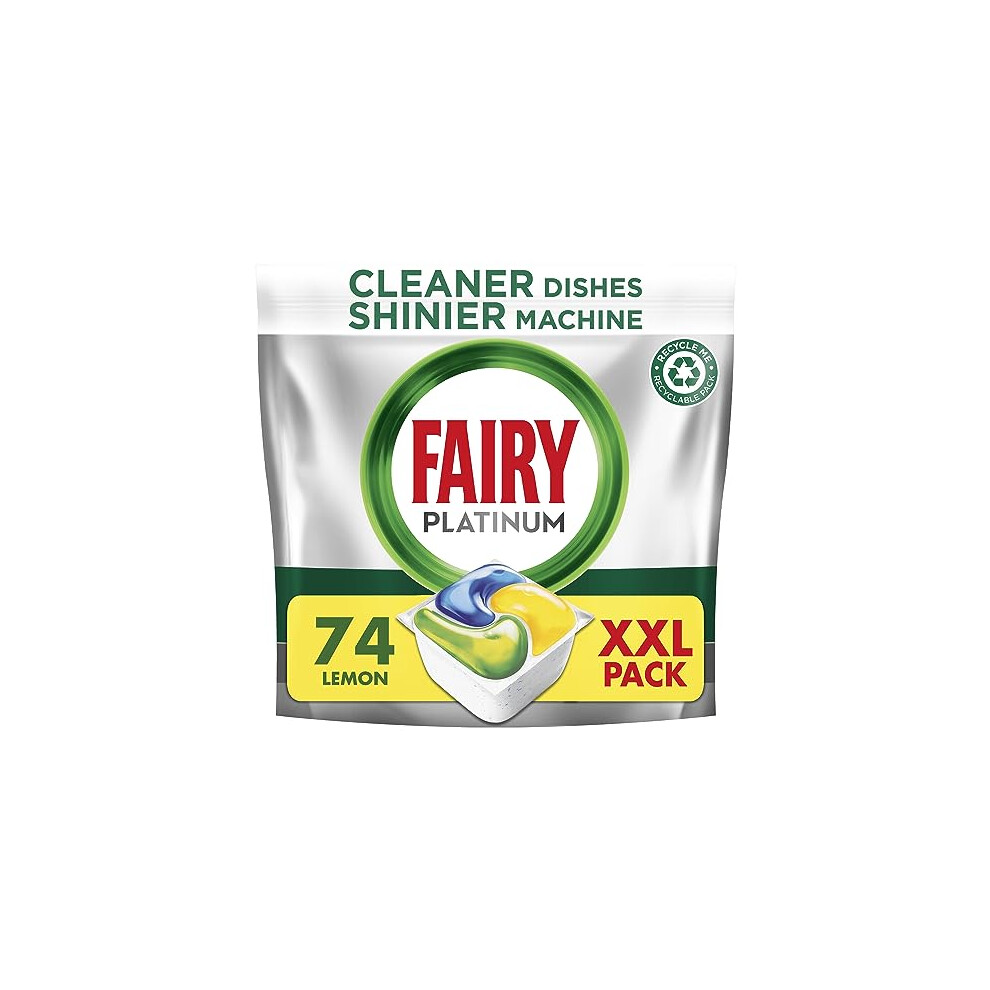 Fairy Platinum Plus All-In-1 Dishwasher Tablets Bulk, 74 Tablets, Lemon, With Greasy Filter & Rinse Aid Action