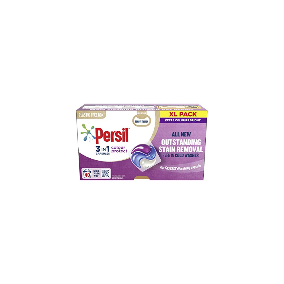 Persil 3 in 1 Colour Protect Laundry Washing Capsules keeps colours bright with recyclable, plastic-free box* 40 Washes