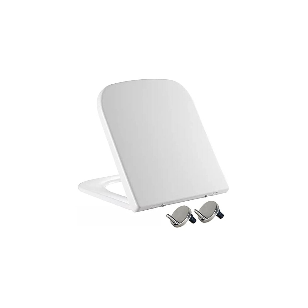 Mass Dynamic Soft Close Square Toilet Seat - Quick Release & Easy Clean White Loo Seat with Adjustable Hinges & Anti-Bacterial Material, Simple Top
