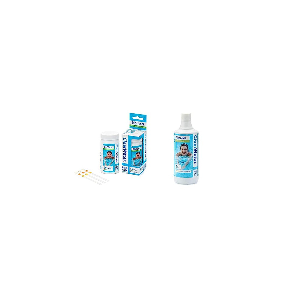Clear water Hot Tub, Pool and Spa Test Strips x 50-3 in 1 - Measures Chlorine, PH and Total Alkalinit & CH0006 Algaecide Algae Remover for Swimming
