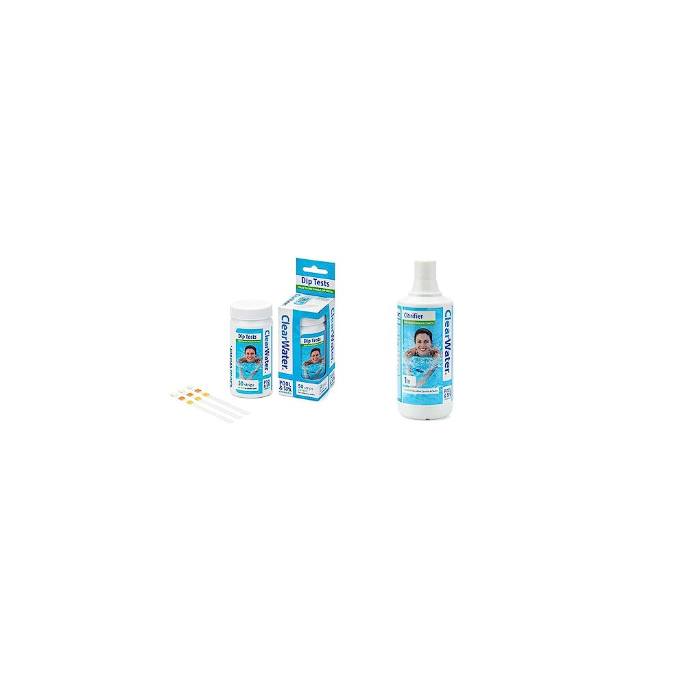 Clear water Hot Tub, Pool and Spa Test Strips x 50-3 in 1 - Measures Chlorine, PH and Total Alkalinit & CH0009 Water Clarifier for Hot tub Spa and