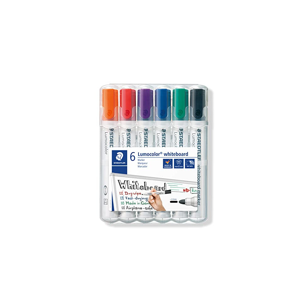 STAEDTLER 351 WP6 Lumocolor Whiteboard Marker Bullet Tip - Assorted Colours (Pack of 6)