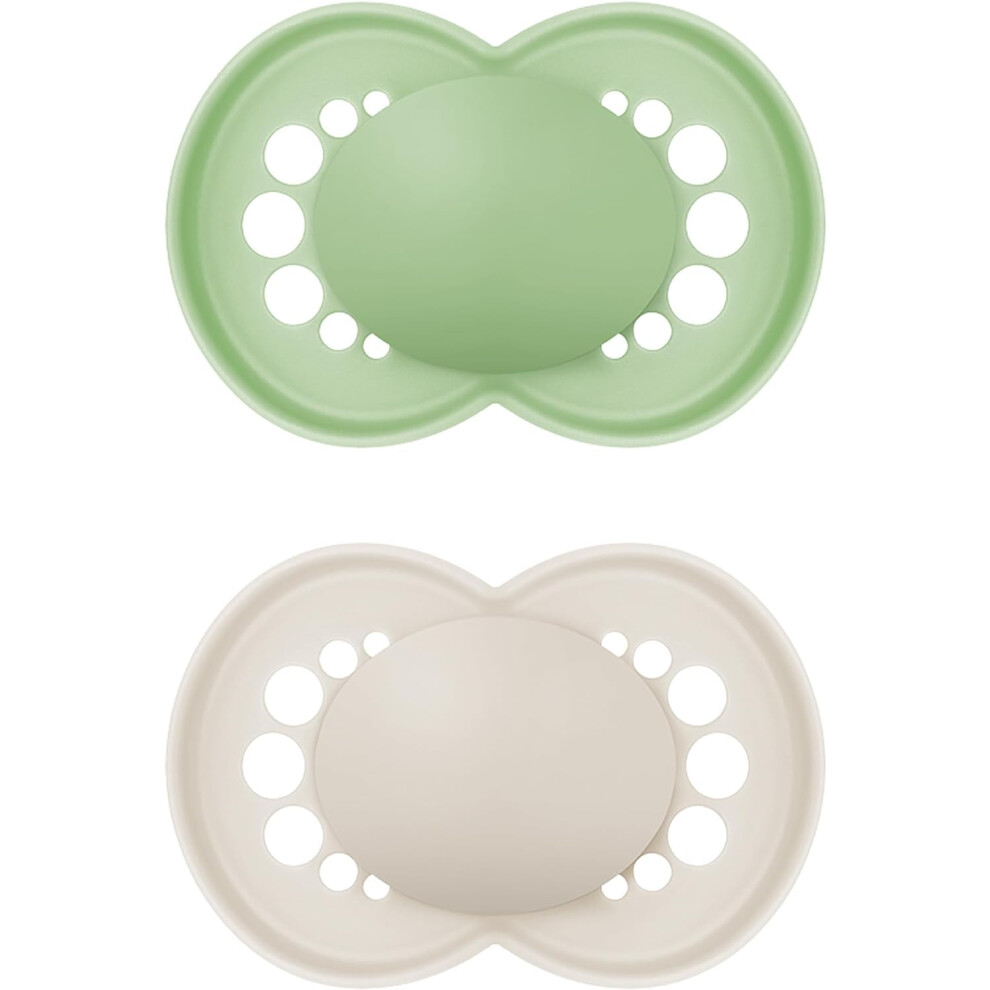 MAM Original Soother 16+ Months (Pack of 2), Baby Soother Made from Sustainable Material, SkinSoft Silicone Teat, with MAM Soother Case, Cream