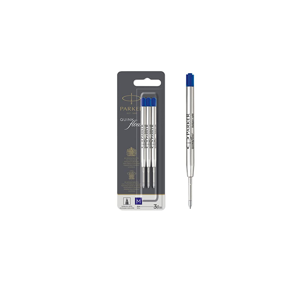 Parker Ballpoint Pen Refills | Medium Point | Blue QUINKflow Ink | 3 Count