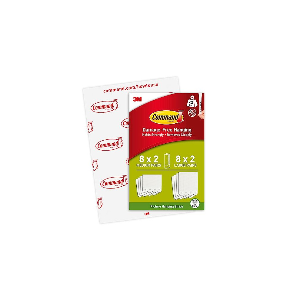 Command Picture Hanging Strips, Value Pack - 8 x 2 Medium and 8 x 2 Large Adhesive Strips - For Pictures, Frames, Mirrors, Wall d?cor - Damage Free