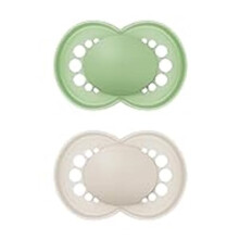 MAM Original Soother 6+ Months (Pack of 2), Baby Soother Made from Sustainable Material, SkinSoft Silicone Teat, with MAM Soother Case, Cream (Designs