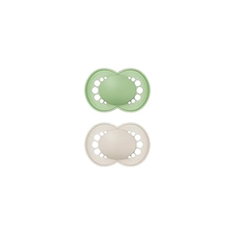Mam Original Soother 6+ Months (Pack Of 2), Baby Soother Made From Sustainable Material, Skinsoft Silicone Teat, With Soother Case, Cream (Designs