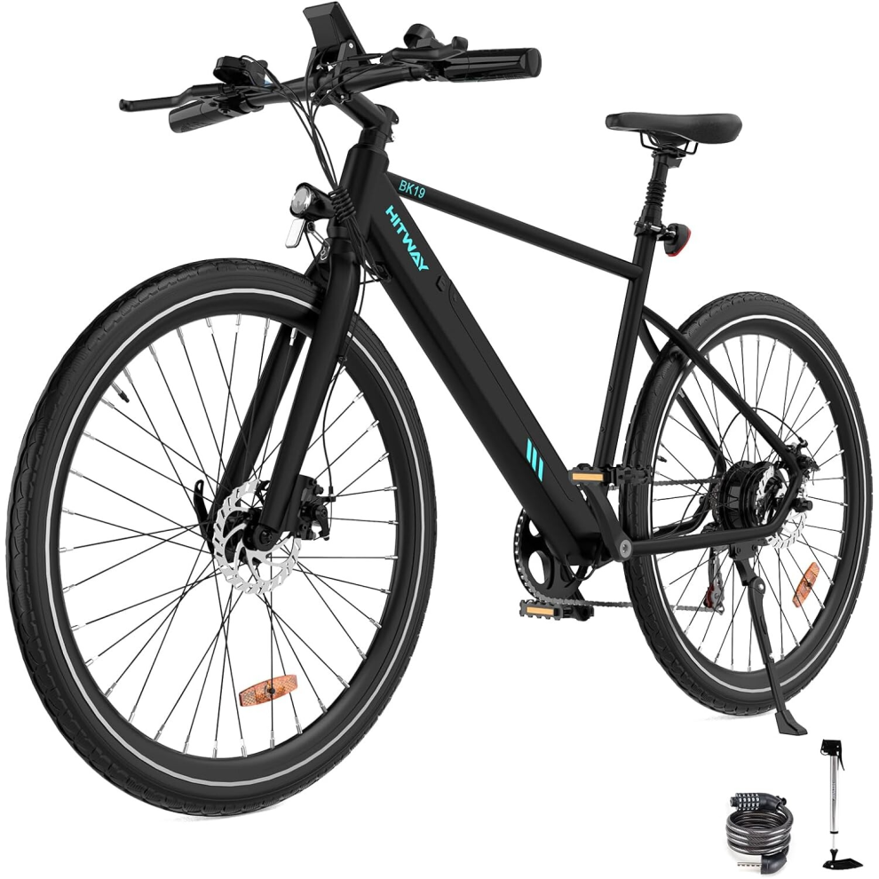 (BLACK) Hitway BK19 700C Electric Bike 36V,12Ah Removable Battery