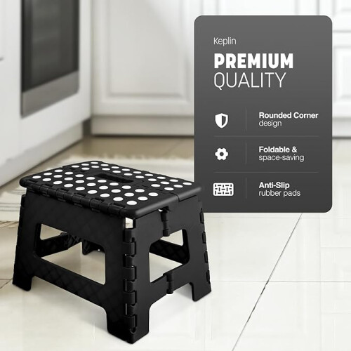 KEPLIN 13 inch Folding Step Stool Non-Slip Foldable stool, Black 2