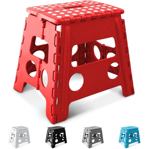 KEPLIN 13 inch Folding Step Stool Non-Slip Foldable stool, Red
