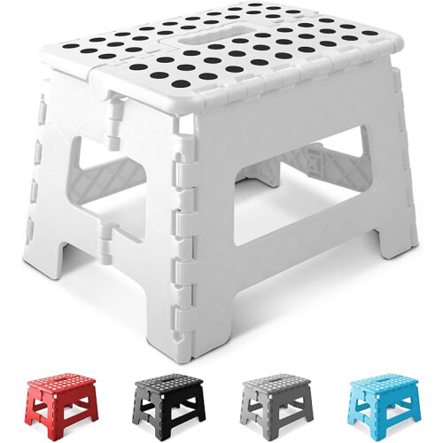 KEPLIN 9 inch Folding Step Stool Non-Slip Foldable stool, White