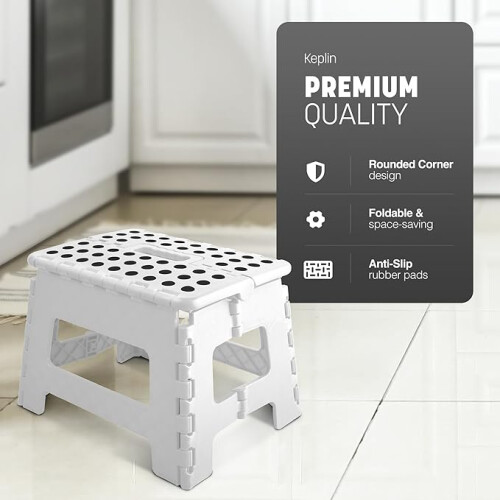 KEPLIN 9 inch Folding Step Stool Non-Slip Foldable stool, White 2
