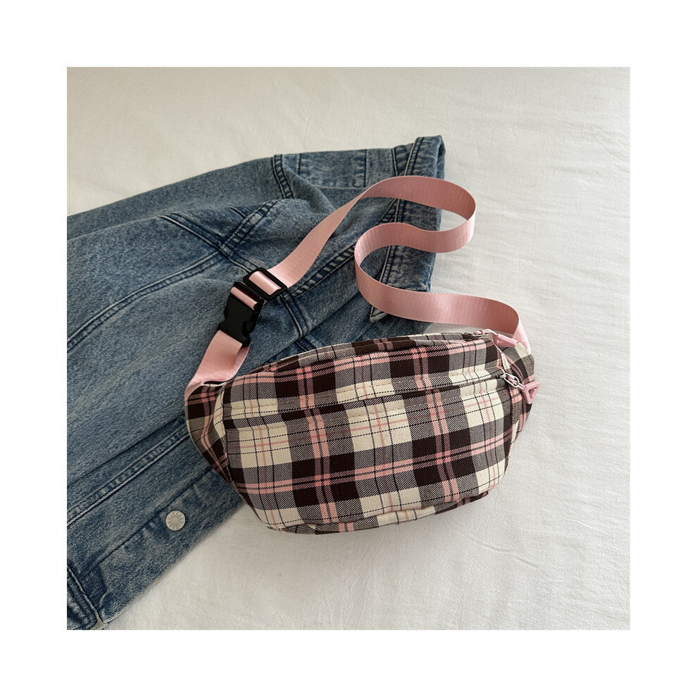 (Pink) Vintage Chic Plaid Waist Bag For Women Versatile Commuter Bag In Blue Brown And Pink-image-OPC-PFHZDNJ-NEW