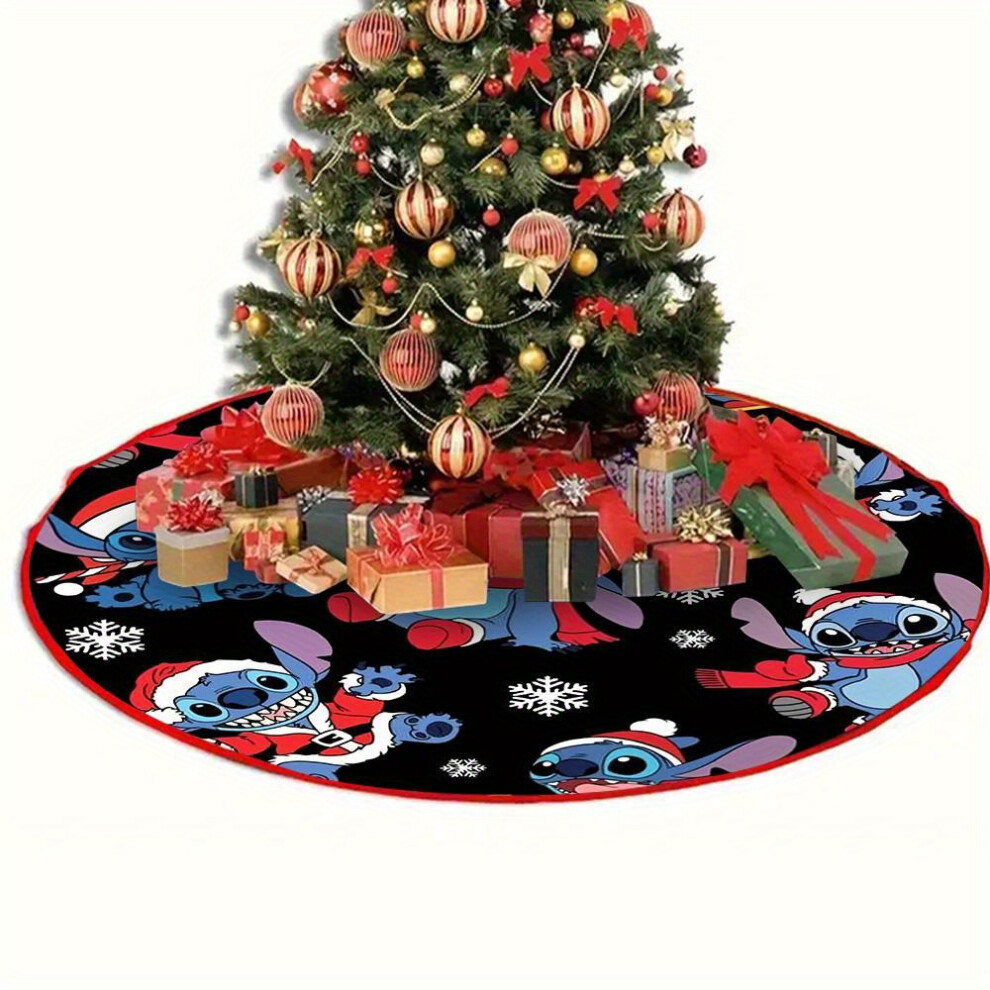 (89.92cm) Stitch-Style Christmas Tree Skirt: Festive Polyester Floor Covering for Christmas