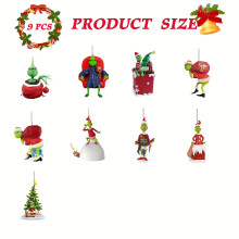 (A, 9pcs) 9-Piece Whimsical Green Monster Christmas Tree Ornament Set