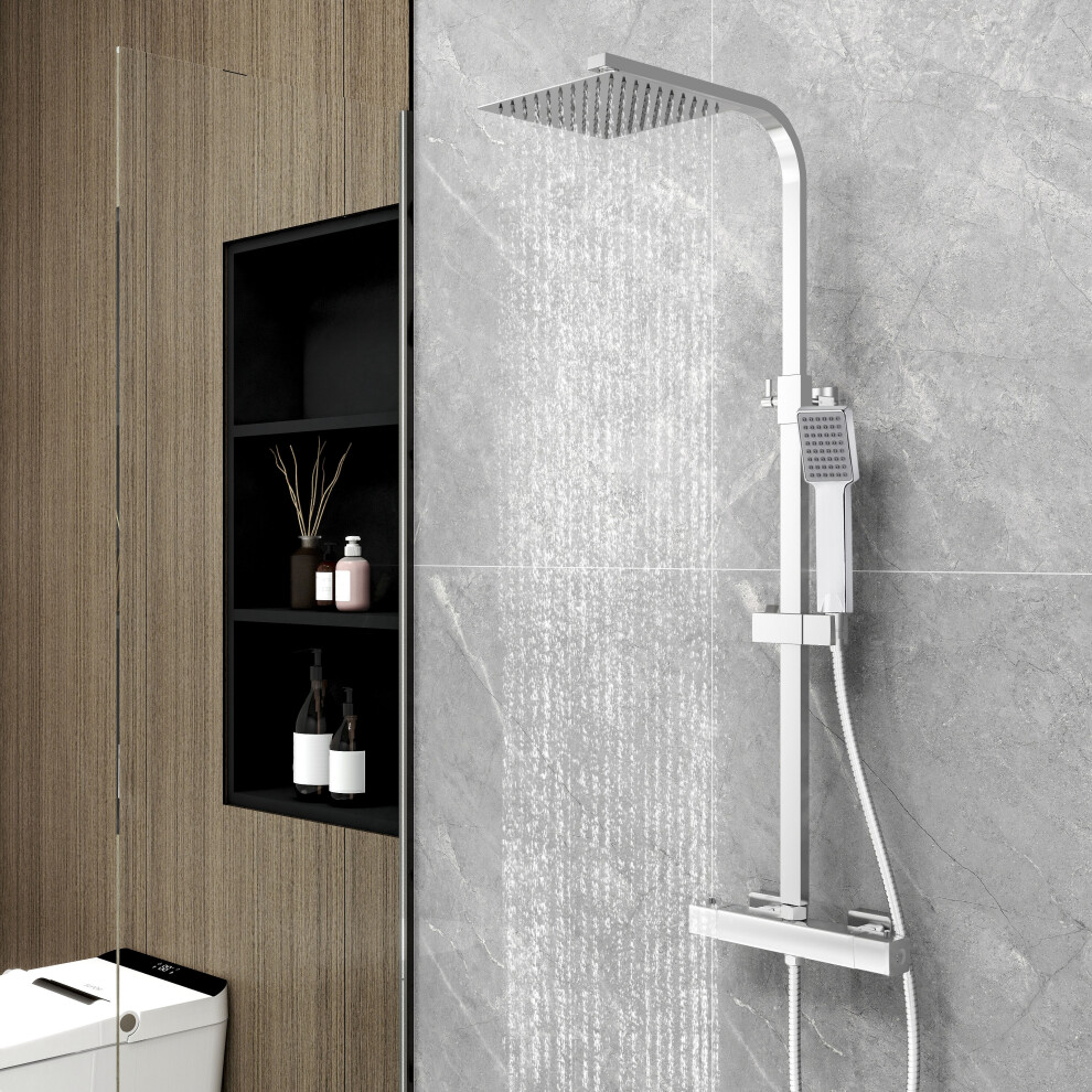 Shower Square Thermostatic Mixer Exposed Valve Head Chrome Silver