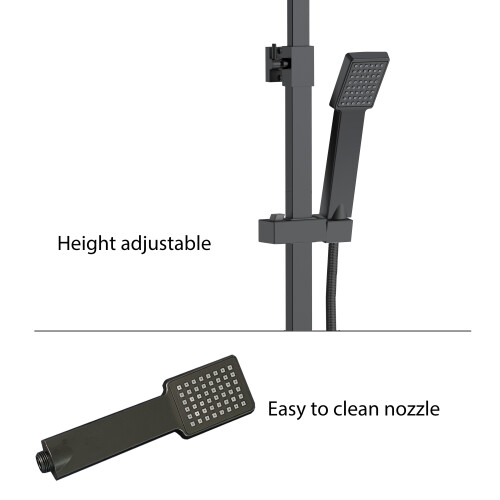 Shower Square Thermostatic Mixer Exposed Valve Head Matte Black 2