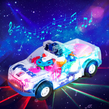 deAO Toys Electric Transparent Police Gear Car Toy 360° Rotating Car with Flashing Lights & Siren Sounds