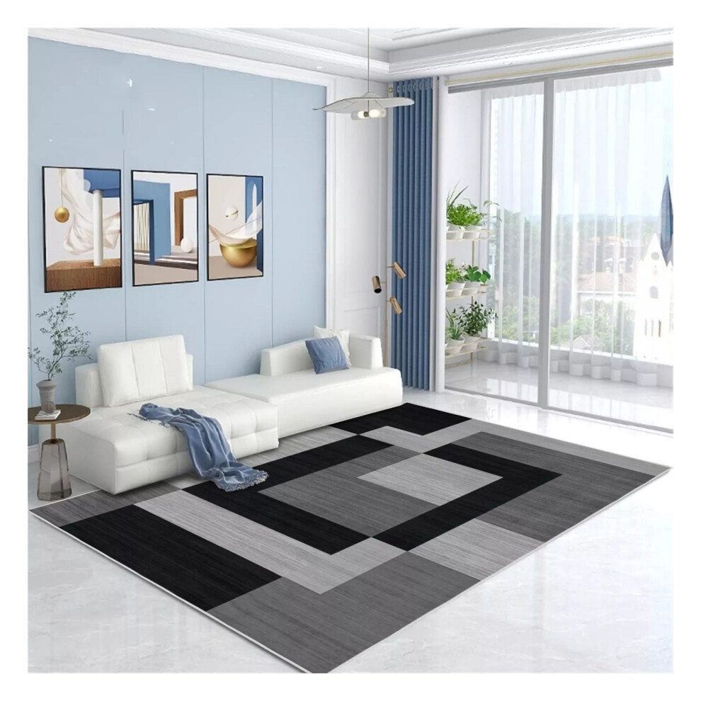 Imperial Rooms (120 X 170 Cm (4 Ft X 4 Ft 9 In)_Small Area Rug, Milo Grey) Extra Large Rugs Living Room Printed Rug Runner Black