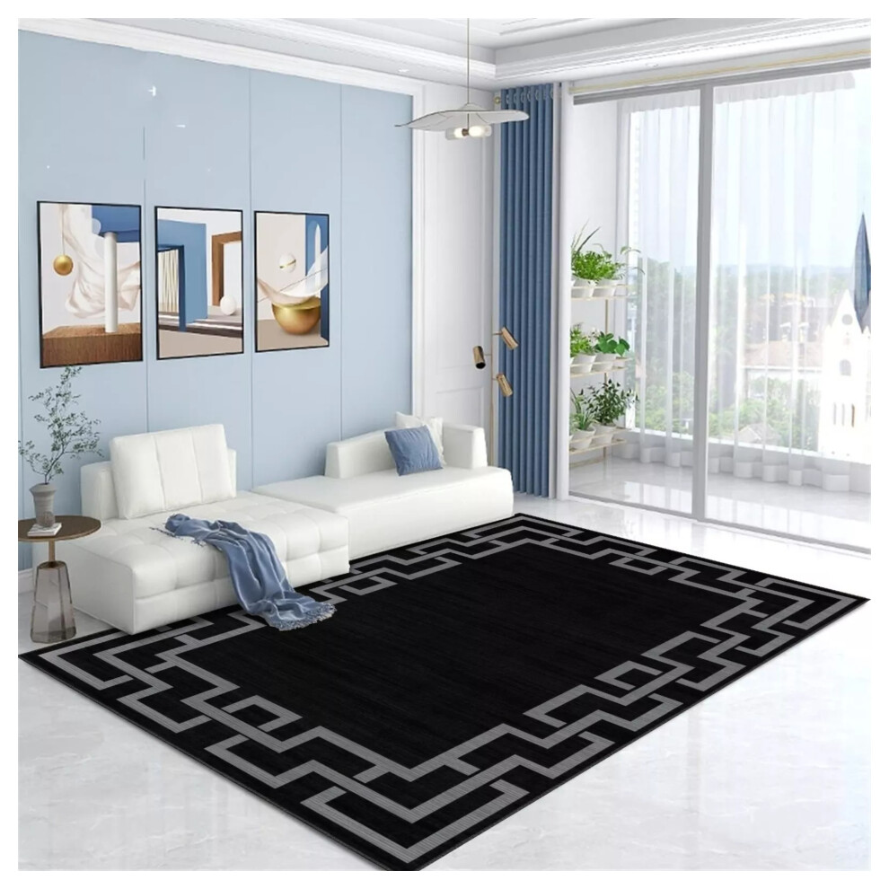 (40 x 60 cm (1 ft 3 in x 1 ft 9 in)_Small Bath Mat/Door Mat, Nico Black) Extra Large Rugs Living Room Printed Rug Runner