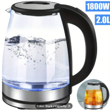 2L Electric Kettle Glass Fast Boil 360 Blue LED Portable Jug 1800W