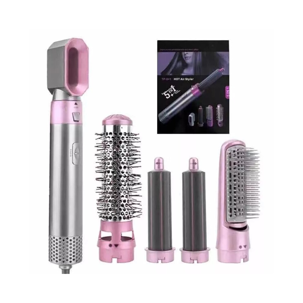 (Pink) 5 In 1 Electric Hair Dryer Blow Hair Curler Set Detachable Styler Hot Air Brush Pink