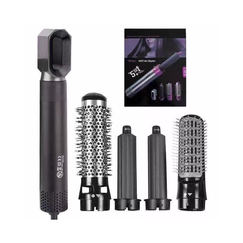 Black (Black) 5 In 1 Electric Hair Dryer Blow Hair Curler Set Detachable Styler Hot Air Brush