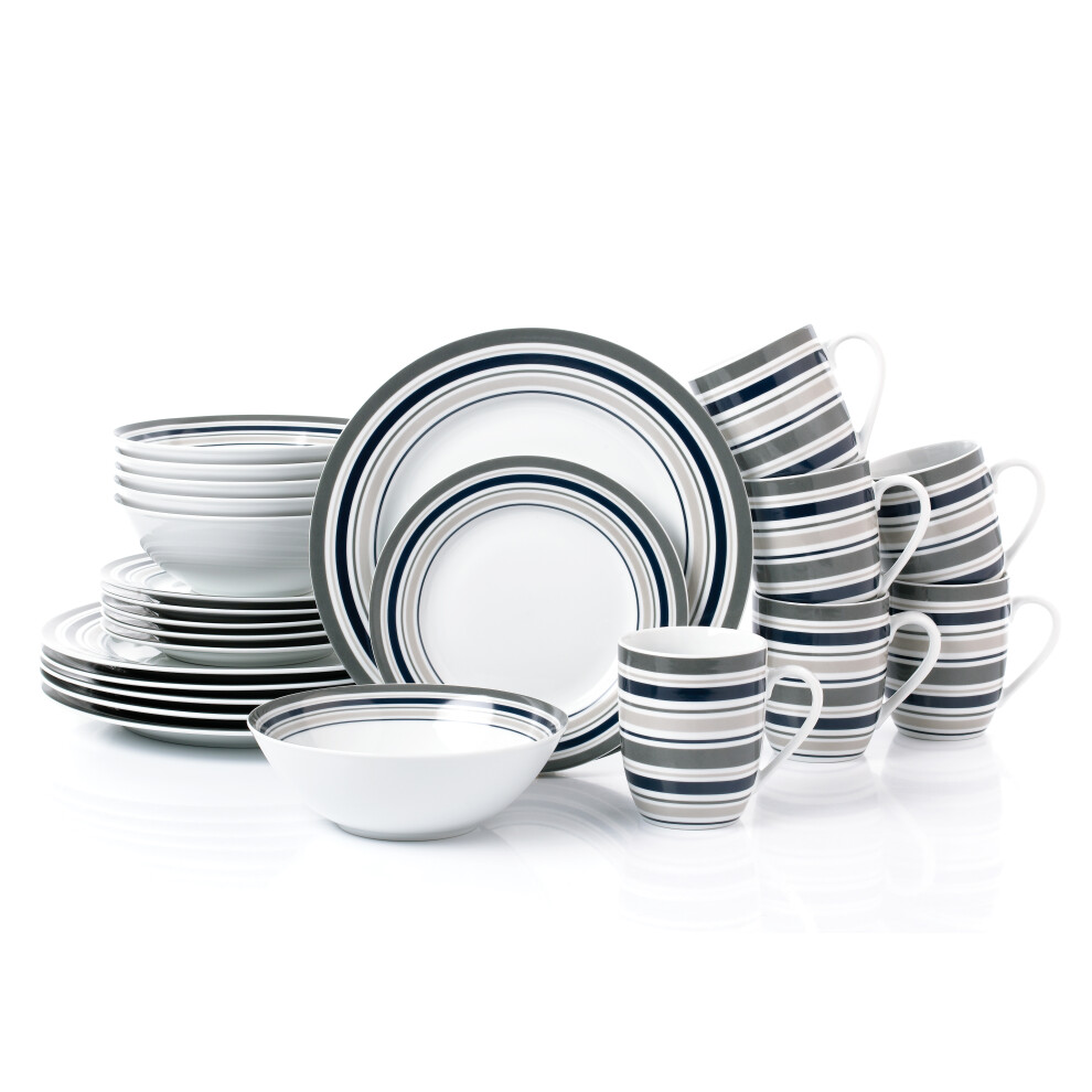 24pc Brompton Grey Stripe Dinner Set