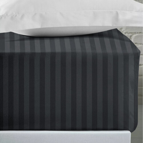 Imperial Rooms (Double Bed Fitted Sheet 40cm Stripe Pattern, BLACK) Extra Deep 40CM Fitted Sheets Stripe Bed Sheet UK 2