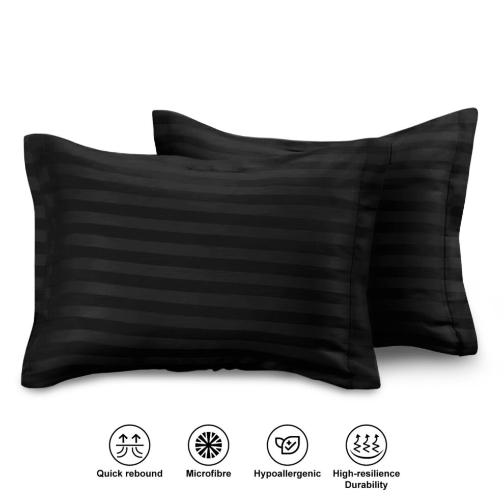 (Stripe Pillowcase 2-Pack, BLACK) Fitted Sheet 40CM Stripe Bed Sheets & Pillowcase