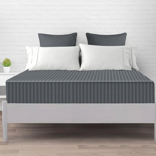 Imperial Rooms (Double Bed Fitted Sheet 40cm Stripe Pattern, CHARCOAL/DARK GREY) Extra Deep 40CM Fitted Sheets Stripe Bed Sheet UK