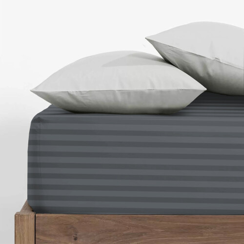 Imperial Rooms (Super King Bed Fitted Sheet 40cm Stripe Pattern, CHARCOAL/DARK GREY) Extra Deep 40CM Fitted Sheets Stripe Bed Sheet UK 2