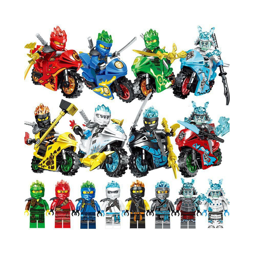 8Pcs Ninjago Motorcycle Minifigures Ninja Mini Figures Fits Blocks Toy