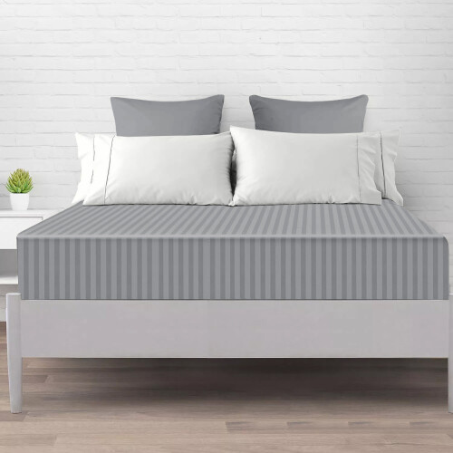 (King Bed Fitted Sheet 40cm Stripe Pattern, GREY) Extra Deep 40CM Fitted Sheets Stripe Bed Sheet UK