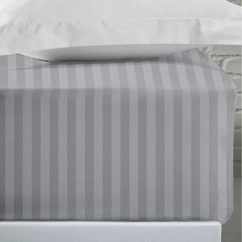 Imperial Rooms (King Bed Fitted Sheet 40cm Stripe Pattern, GREY) Extra Deep 40CM Fitted Sheets Stripe Bed Sheet UK 2
