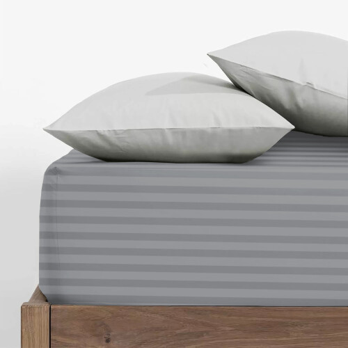 Imperial Rooms (Super King Bed Fitted Sheet 40cm Stripe Pattern, GREY) Extra Deep 40CM Fitted Sheets Stripe Bed Sheet UK