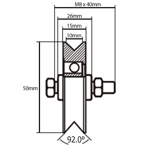 50 mm V-Rillenrad mit 1 Kugellager 1