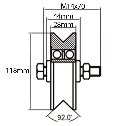 120 mm V-groef wiel met 2 kogellagers 1