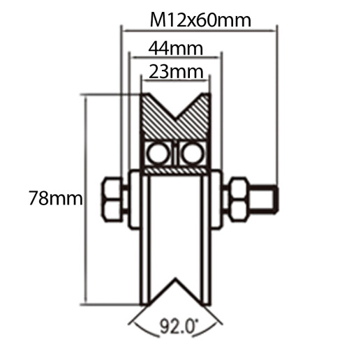 80mm V-Rillenrad 2 Kugellager 1