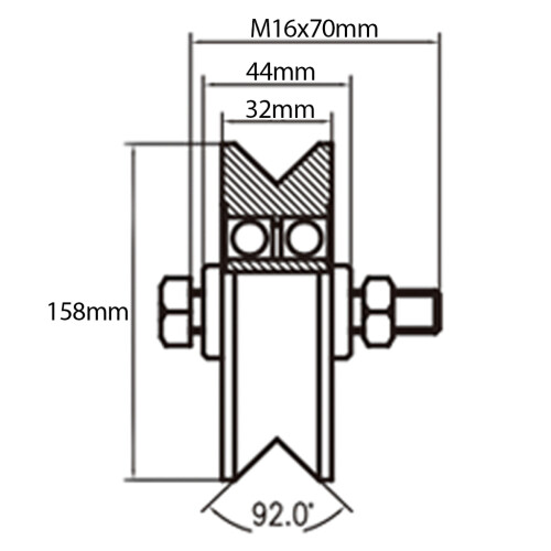 160 mm V-groefwiel met 2 kogellagers 1