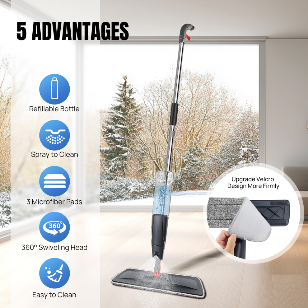 Floor Mop with Spray Function Spray Mop with Mop Pad 360 Degree Rotating Mop with 700 ml Water Tank