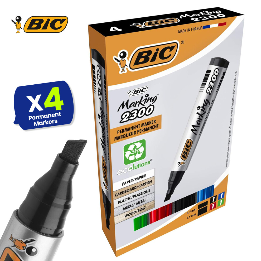 BIC Marking 2300 Permanent Marker Pack of 4 with Chisel Tip