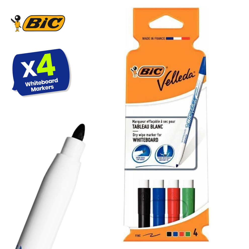 BIC Velleda 1721 Whiteboard Pens Pack of 4 Assorted Colours Fine Tip