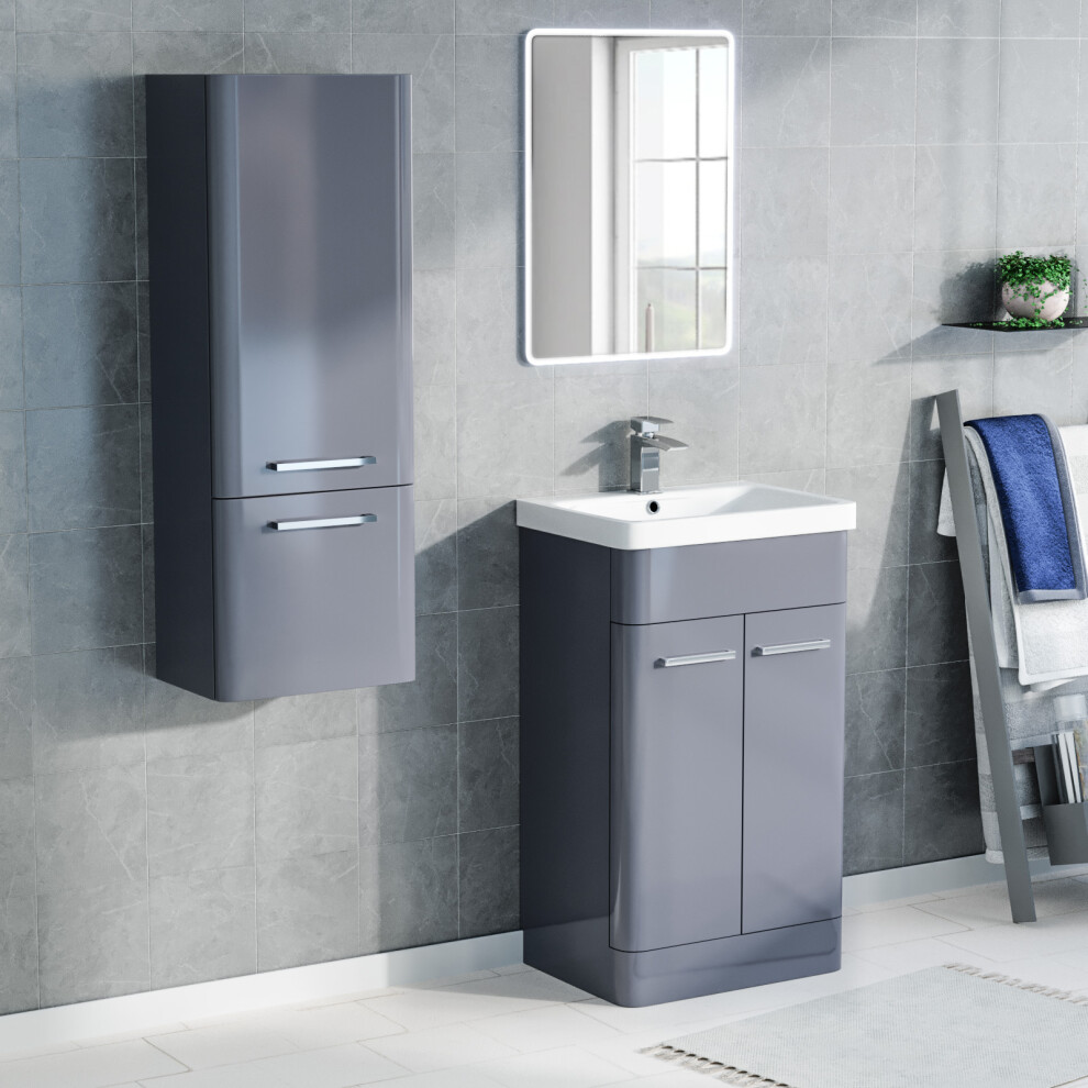 Nes Home 500mm Freestanding Grey Basin Vanity & 350mm Wall Hung Tall Cabinet Set