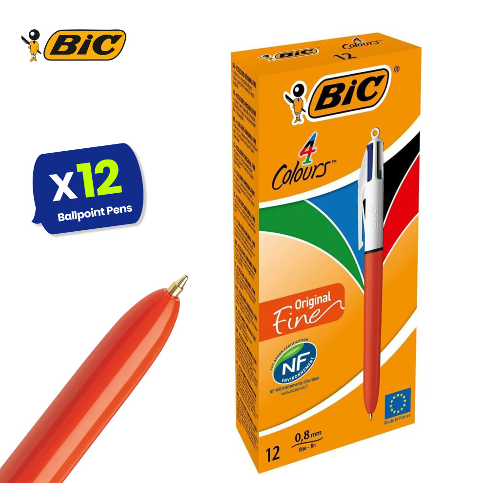 BIC 4 Colours Original Ballpoint Pens Pack of 12 Assorted Ink