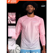 (Pink, XXL) Outdoor training fitness running basketball sports loose youth boys clothing letter pattern gradient color raglan sleeve round neck pullover