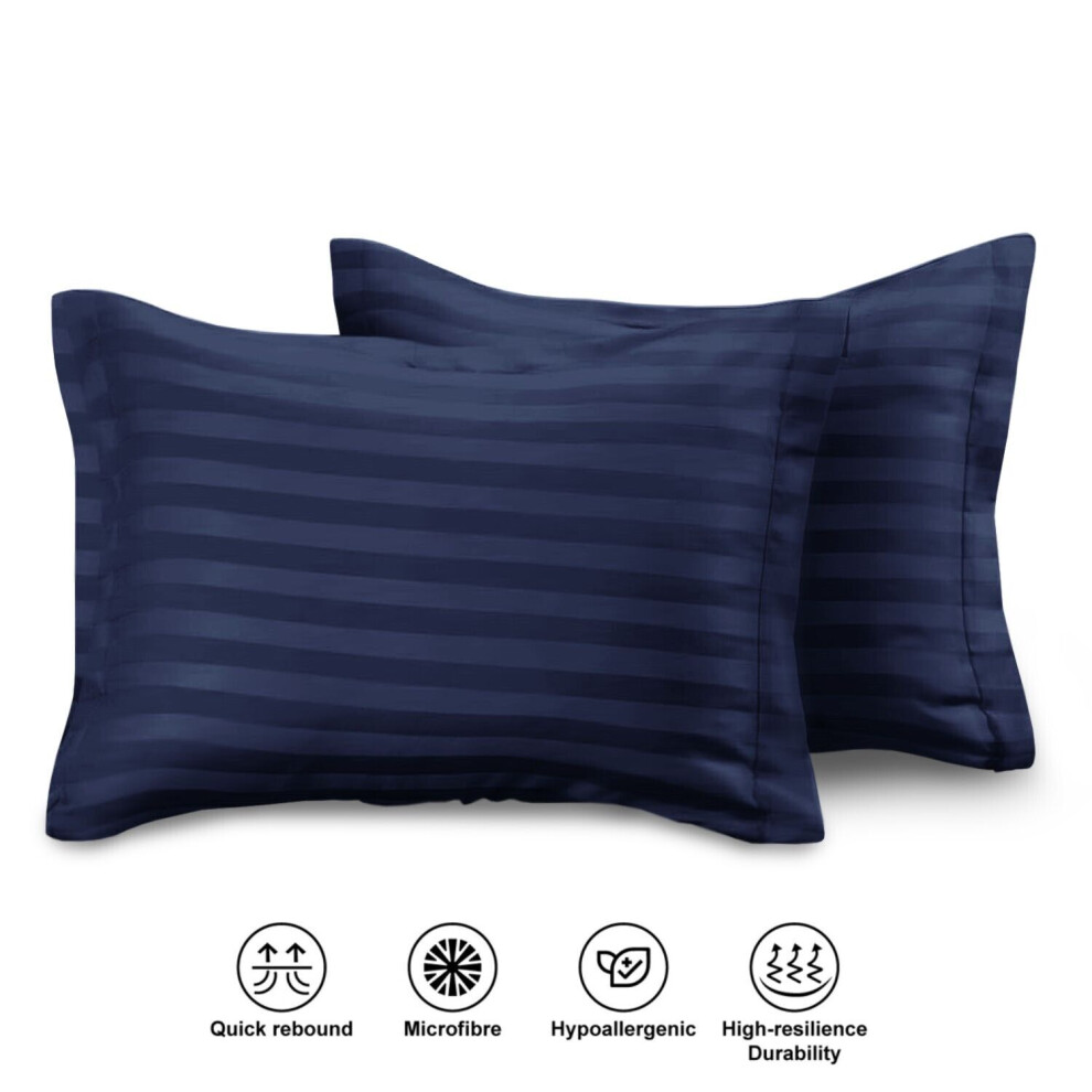 (Stripe Pillowcase 2-Pack, NAVY BLUE) Fitted Sheet 40CM Stripe Bed Sheets & Pillowcase