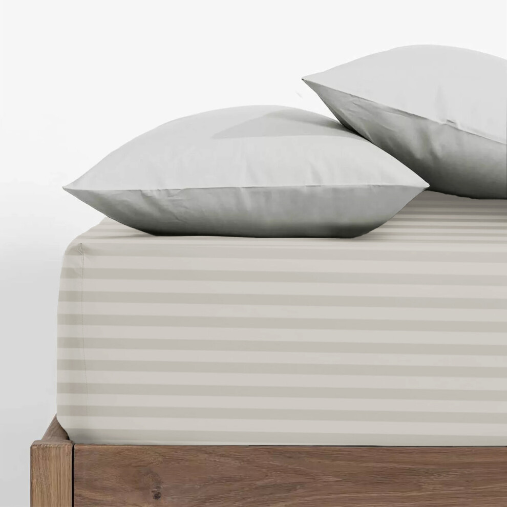 (Single Bed Fitted Sheet 40cm Stripe Pattern, SILVER) Extra Deep 40CM Fitted Sheets Stripe Bed Sheet UK