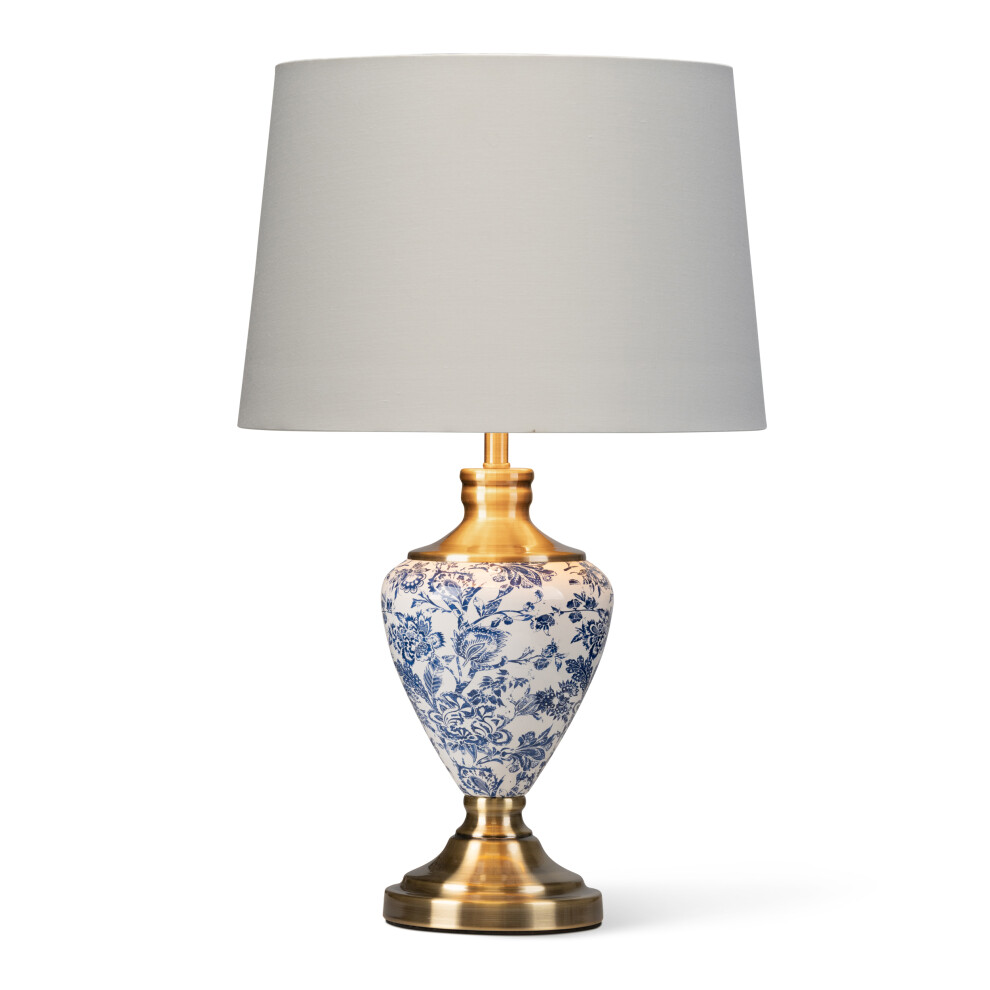 Hepburn Large Table Lamp with White Gold Shade - White, Blue & Brass